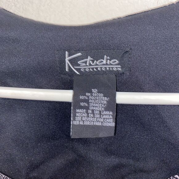 K Studio Women’s Long Sleeve Shimmer Dress Size 12 Black Floral - Picture 2 of 7